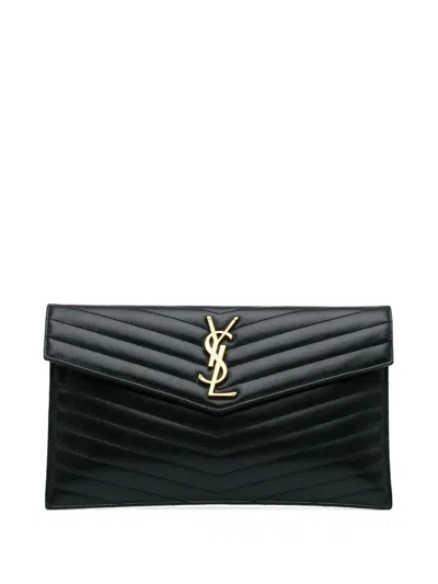 Pre-owned Saint Laurent 2019 Chevron Monogram Uptown Clutch Bag