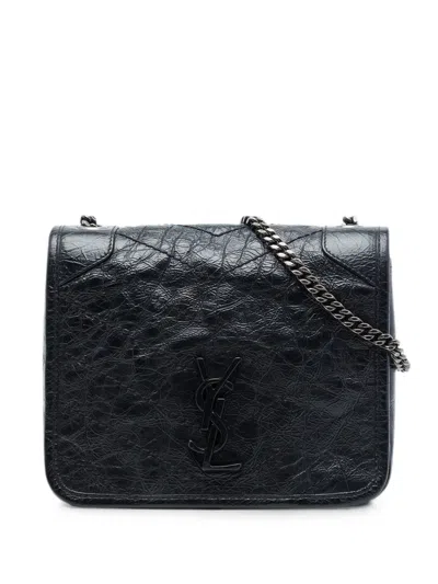 Pre-owned Saint Laurent 2019 Crinkled Calfskin Niki Wallet On Chain Crossbody Bag In Black