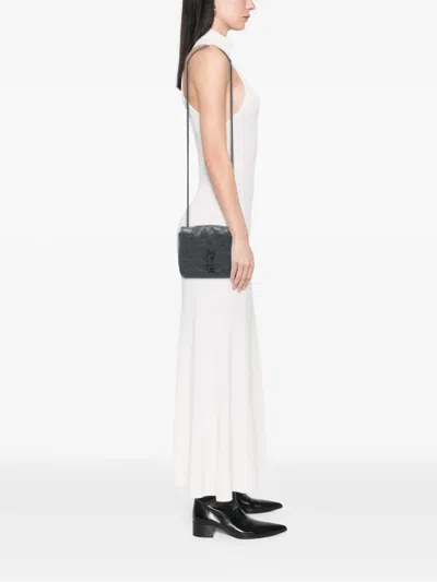 Pre-owned Saint Laurent 2019 Crinkled Calfskin Niki Wallet On Chain Crossbody Bag In Black
