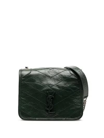 Pre-owned Saint Laurent 2019 Crinkled Calfskin Niki Wallet On Chain Crossbody Bag In Green