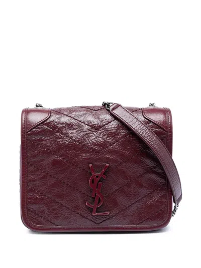 Pre-owned Saint Laurent 2019 Crinkled Calfskin Niki Wallet On Chain Crossbody Bag In Red