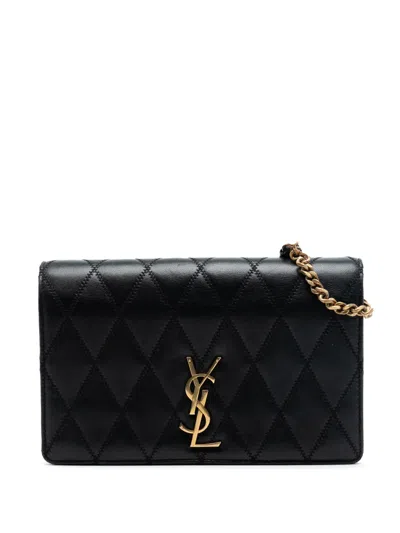 Pre-owned Saint Laurent 2019 Diamond Quilted Lambskin Angie Chain Bag Crossbody Bag In Black