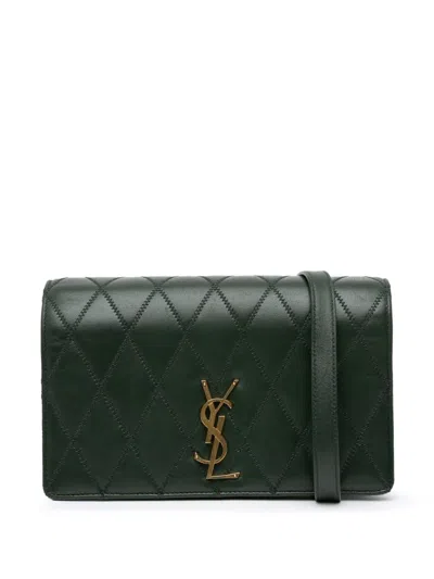 Pre-owned Saint Laurent 2019 Diamond Quilted Lambskin Angie Chain Bag Crossbody Bag In Green