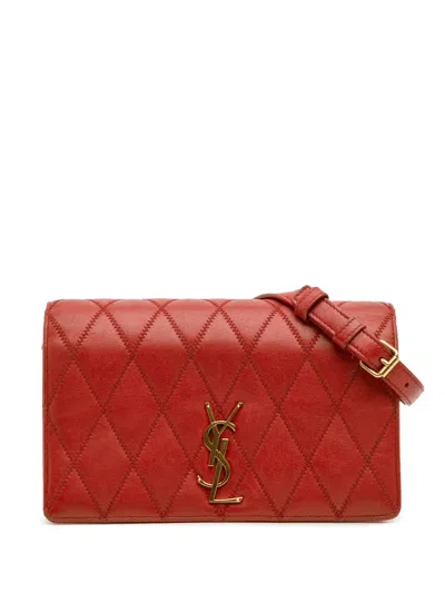 Pre-owned Saint Laurent 2019 Diamond Quilted Lambskin Angie Chain Bag Crossbody Bag In Red