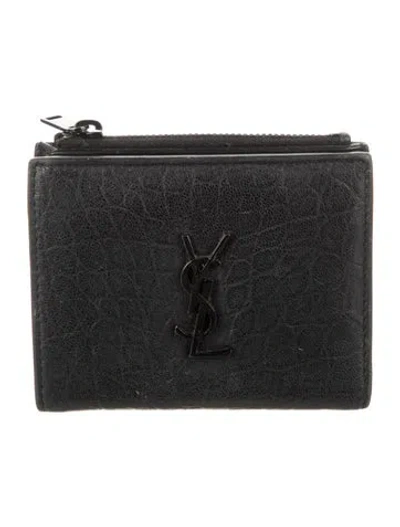 Pre-owned Saint Laurent 2019 Embossed Leather Compact Wallet In Black