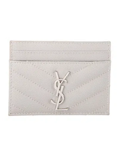 Pre-owned Saint Laurent 2019 Grain De Poudre Matelasse Chevron Monogram Credit Card Case Card Holder In Neutral