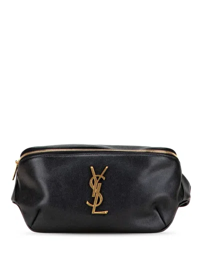 Pre-owned Saint Laurent 2019 Grain De Poudre Monogram Belt Bag In Black