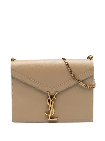 Pre-owned Saint Laurent 2019 Grain De Poudre Monogram Cassandra Chain Wallet Crossbody Bag In Brown