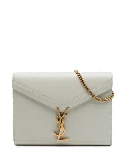 Pre-owned Saint Laurent 2019 Grain De Poudre Monogram Cassandra Chain Wallet Crossbody Bag In White