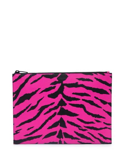 Pre-owned Saint Laurent 2019 Grain De Poudre Zebra Print Zip Clutch Bag In Pink