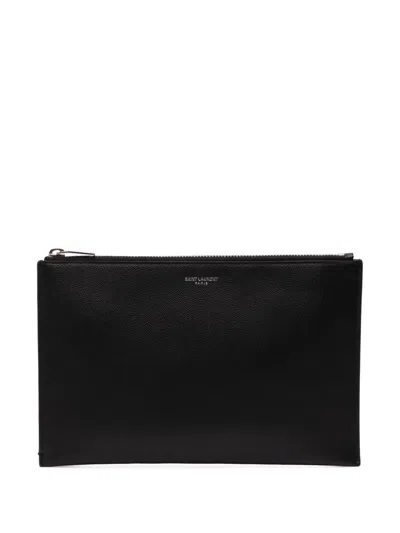 Pre-owned Saint Laurent 2019 Grain De Poudre Zipped Tablet Holder Clutch Bag