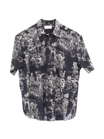 Pre-owned Saint Laurent 2019 Graphic-print Short-sleeve Shirt In Black