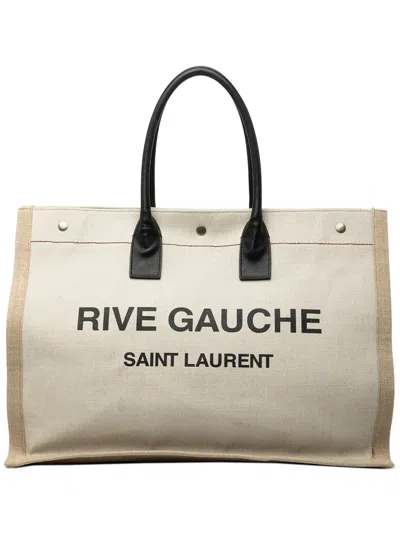 Pre-owned Saint Laurent 2019 Large Canvas Rive Gauche Tote Bag In Neutrals