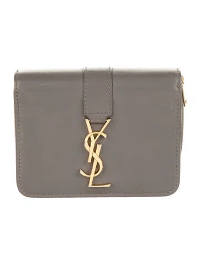 Pre-owned Saint Laurent 2019 Leather Card Holder In Grey
