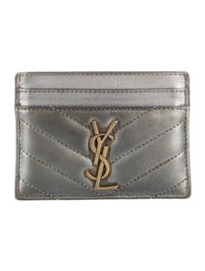 Pre-owned Saint Laurent 2019 Leather Card Holder In Silver