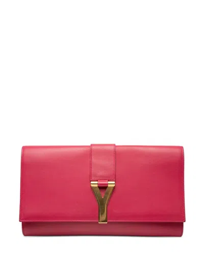 Pre-owned Saint Laurent 2019 Leather Chyc Ligne Clutch Bag In Pink
