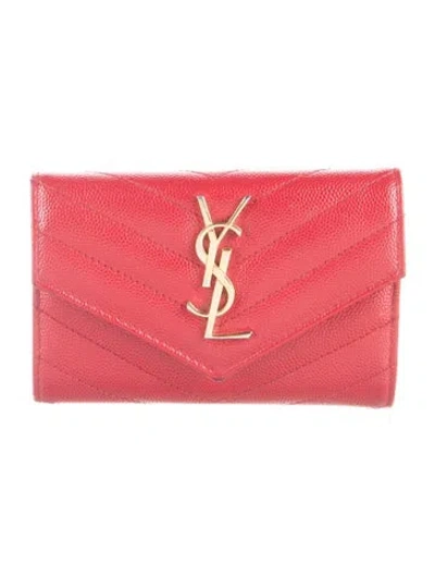 Pre-owned Saint Laurent 2019 Leather Compact Wallet In Red