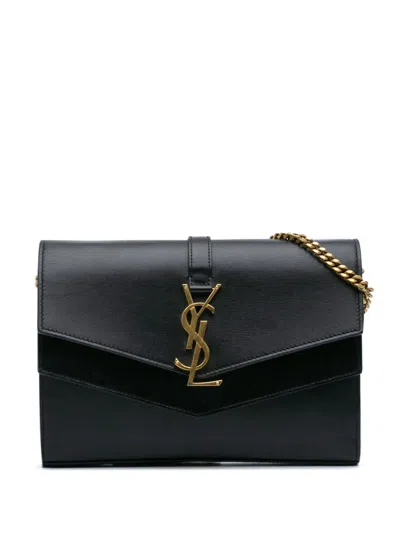 Pre-owned Saint Laurent 2019 Leather Monogram Sulpice Wallet On Chain Crossbody Bag In Black