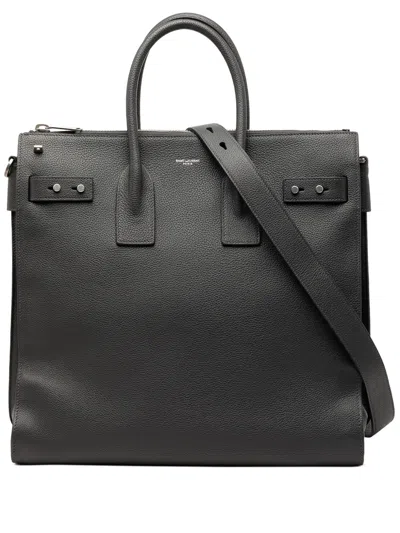 Pre-owned Saint Laurent 2019 Leather Sac De Jour North South Satchel In Gray