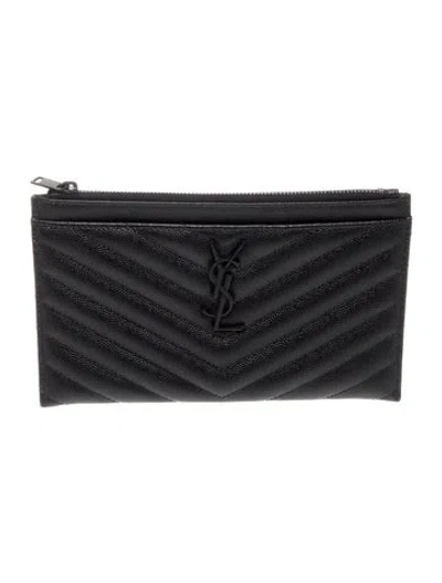 Pre-owned Saint Laurent 2019 Matelassé Bill Pouch Card Holder In Black