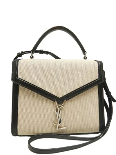 Pre-owned Saint Laurent 2019 Medium Canvas Cassandra Top Handle Bag Satchel In Black