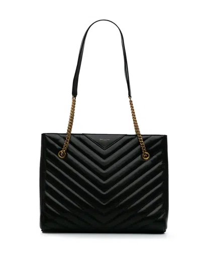 Pre-owned Saint Laurent 2019 Medium Chevron Grain De Poudre Tribeca Shopping Tote Bag