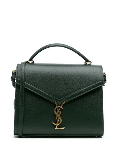 Pre-owned Saint Laurent 2019 Medium Grain De Poudre Classic Monogram Cassandra Top Handle Bag Satchel In Green