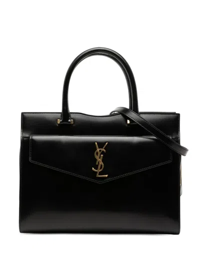 Pre-owned Saint Laurent 2019 Medium Smooth Calfskin Monogram Uptown Satchel In Black