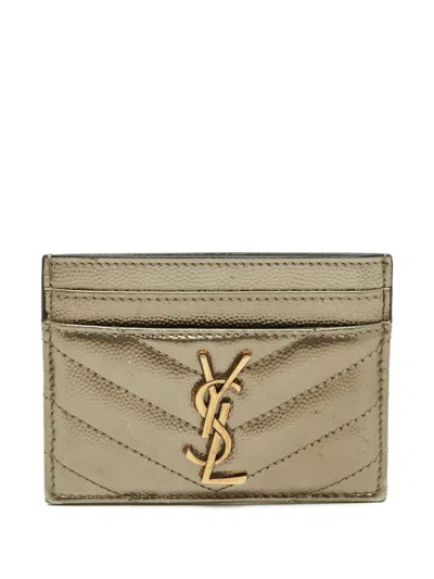 Pre-owned Saint Laurent 2019 Metallic Leather Card Holder In Neutral
