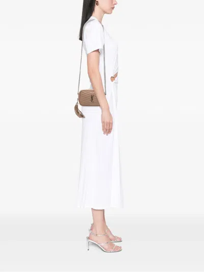 Pre-owned Saint Laurent 2019 Mini Grain De Poudre Monogram Lou Camera Bag Crossbody Bag In Brown