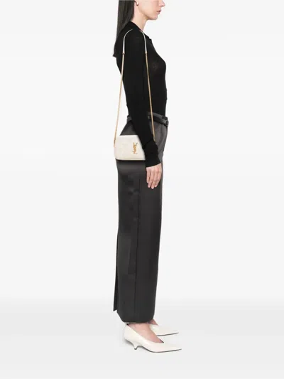 Pre-owned Saint Laurent 2019 Mini Quilted Lambskin Becky Double Zip Crossbody Bag In White