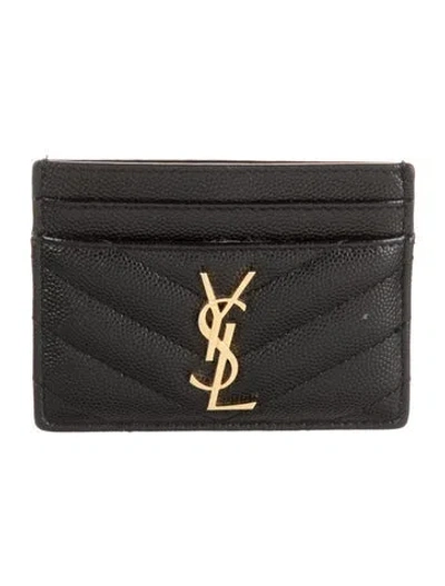 Pre-owned Saint Laurent 2019 Monogram Chevron Matelassé Card Case Card Holder In Black