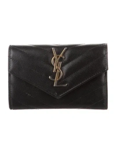 Pre-owned Saint Laurent 2019 Monogram Matelassé Cassandre Envelope Wallet In Black