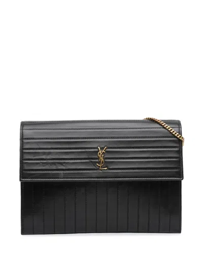 Pre-owned Saint Laurent 2019 Quilted Calfskin Victoire Chain Crossbody Bag In Black
