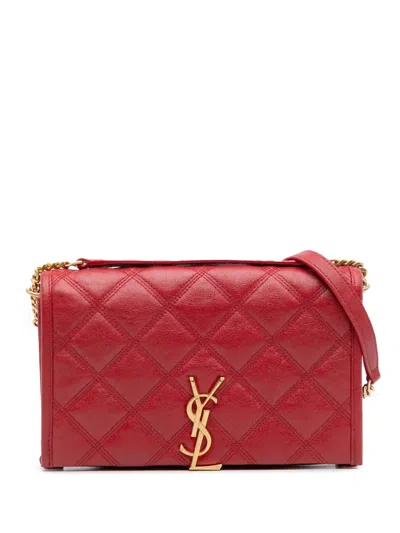 Pre-owned Saint Laurent 2019 Quilted Lambskin Becky Wallet On Chain Shoulder Bag In Red