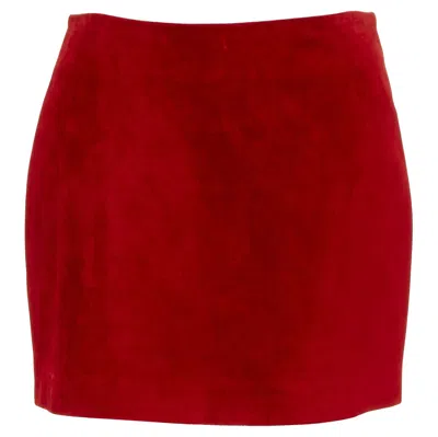 Pre-owned Saint Laurent 2019 Red Suede Leather Back Dart Mini Skirt Fr38 M