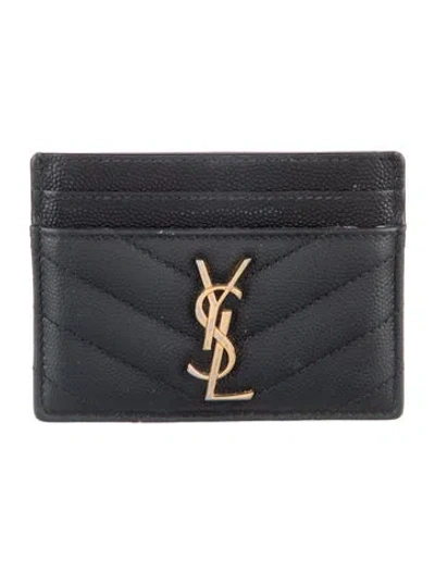 Pre-owned Saint Laurent 2019 Signature Logo Card Holder In Black