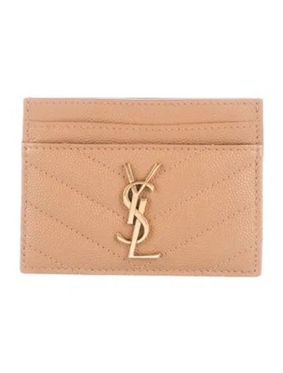 Pre-owned Saint Laurent 2019 Signature Logo Card Holder In Neutral