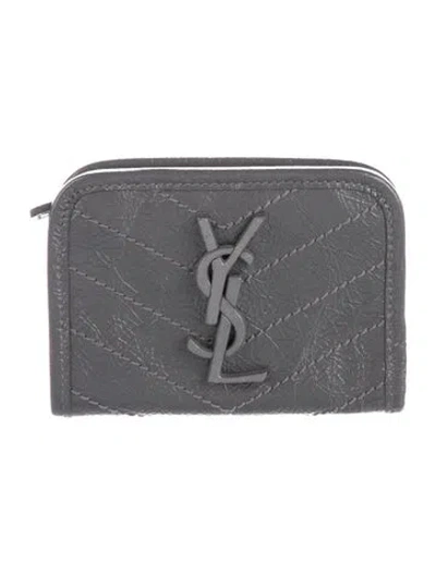 Pre-owned Saint Laurent 2019 Signature Logo Wallet In Gray