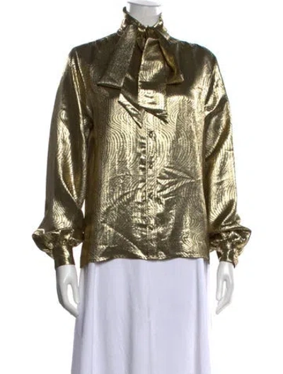 Pre-owned Saint Laurent 2019 Silk Blouse W/ Tags In Gold/metallic