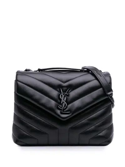 Pre-owned Saint Laurent 2019 Small Calfskin Monogram Loulou Shoulder Bag In Black