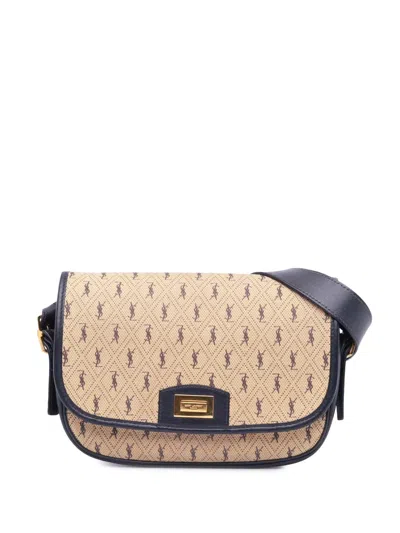 Pre-owned Saint Laurent 2019 Small Canvas Monogram All Over Crossbody Bag In Brown