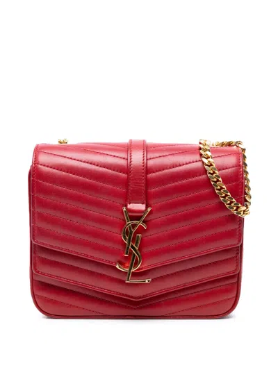 Pre-owned Saint Laurent 2019 Small Chevron Lambskin Monogram Sulpice Bag Crossbody Bag In Red