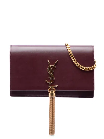Pre-owned Saint Laurent 2019 Smooth Calfskin Monogram Kate Tassel Wallet On Chain Crossbody Bag In Red