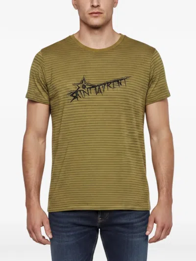 Pre-owned Saint Laurent 2019 Striped Star-logo T-shirt In Green