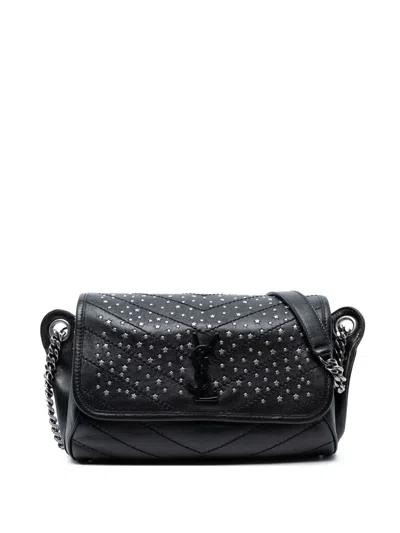 Pre-owned Saint Laurent 2019 Studded Calfskin Stardust Monogram Niki Body Bag Belt Bag In Black