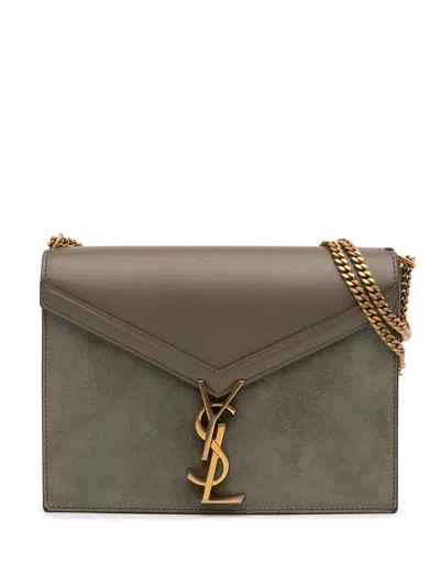 Pre-owned Saint Laurent 2019 Suede And Calfskin Monogram Cassandra Clasp Bag Shoulder Bag
