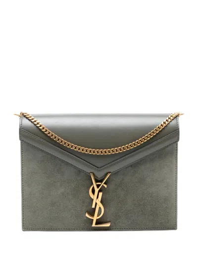 Pre-owned Saint Laurent 2019 Suede And Calfskin Monogram Cassandra Clasp Bag Shoulder Bag In Gray