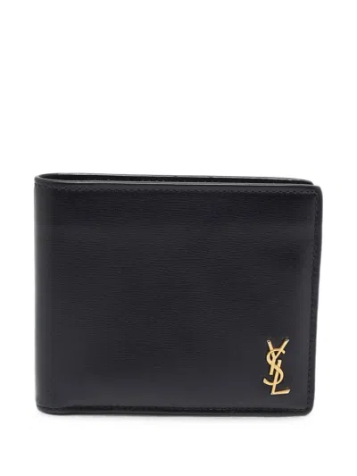 Pre-owned Saint Laurent 2019 Tiny Cassandre Bifold Wallet In Black