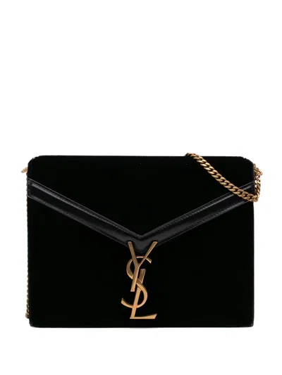 Pre-owned Saint Laurent 2019 Velvet Monogram Cassandra Clasp Bag Crossbody Bag In Black